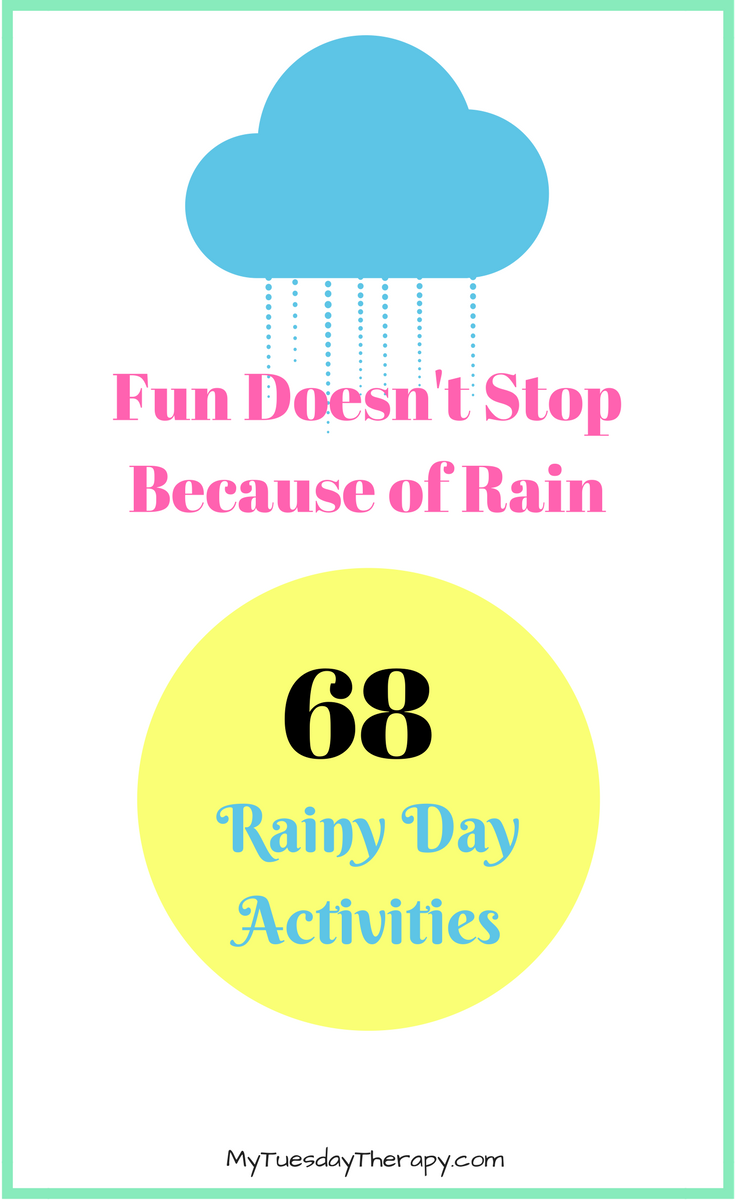 Rainy Day Activities. Family Fun. Summer Activities for Kids. It is raining but hey, bring the fun inside... or just simply play outside. Warm summer rain is so awesome! Or Check out these rainy day activities!